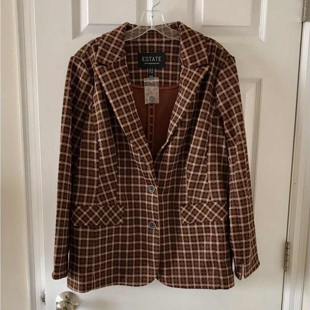 Isaac Mizrahi Live! Estate Yarn Dye Plaid Two Button Blazer 1X